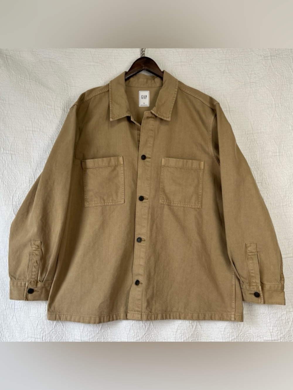 Gap Mens XL Denim Utility Overshirt Jacket Classic Khaki Canvas Brush Top New
